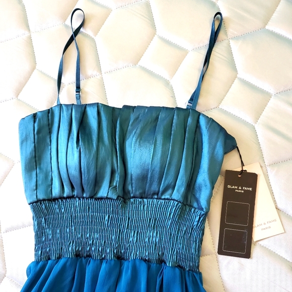 Teal Bubble Hem Party Dress - Picture 2 of 2